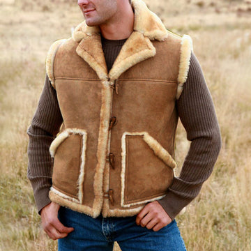 Men's Outdoor Fleece Warm Pocket Button Sheepskin Gilet